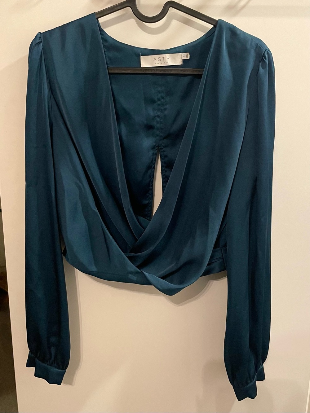ASTR dark green draped long sleeve top